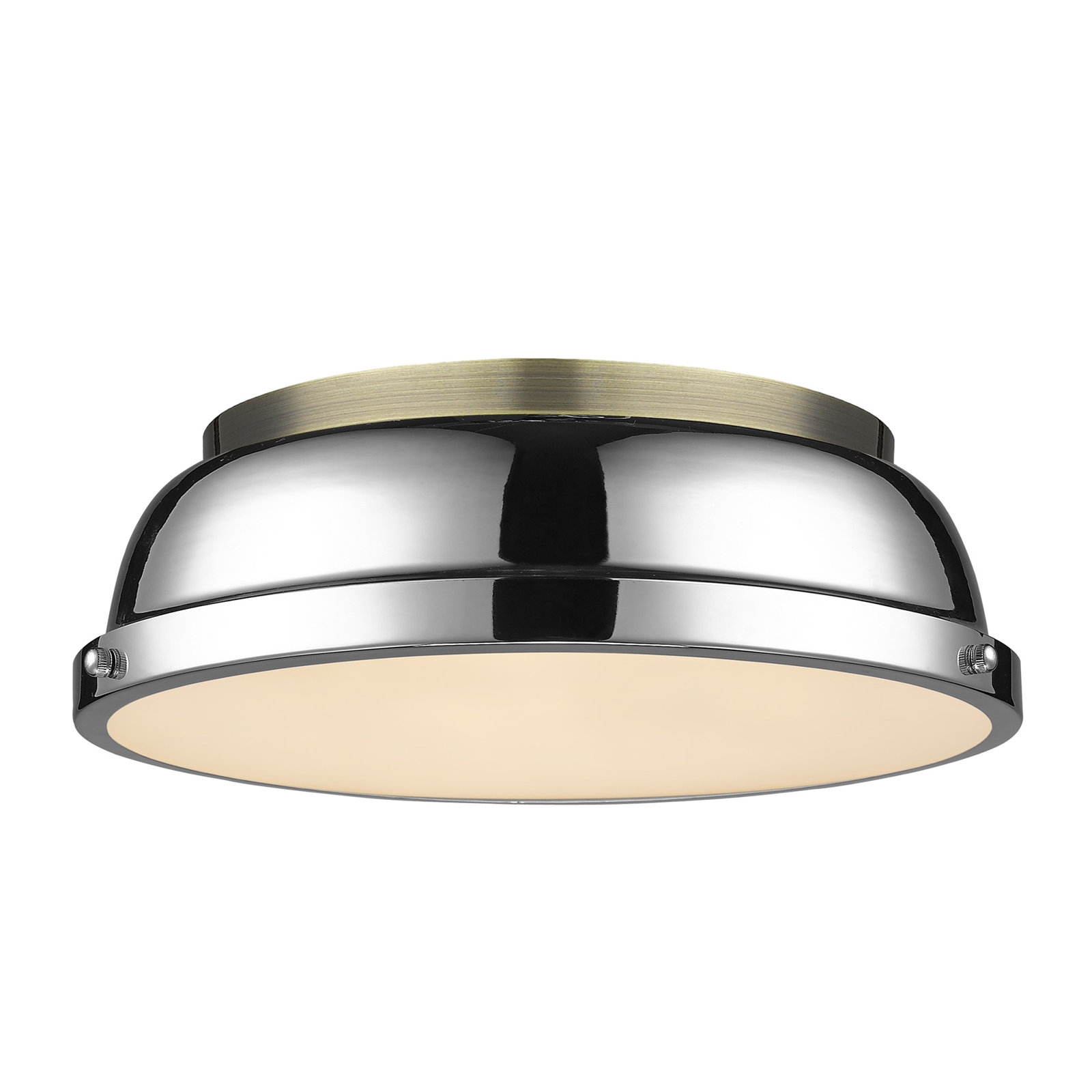 Calico 2 Light Steel Flush Mount, Aged Brass, Chrome