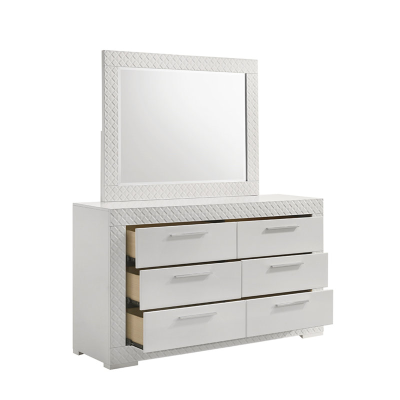 Commode à 6 tiroirs en bois blanc de style moderne Blanca (commode)