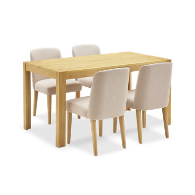 Logan Upholstered Beige Dining Chairs Set Of 4, Modern Farmhouse Solid Wood 5 Piece 59" Dining Table Set For Dining Room Kitchen