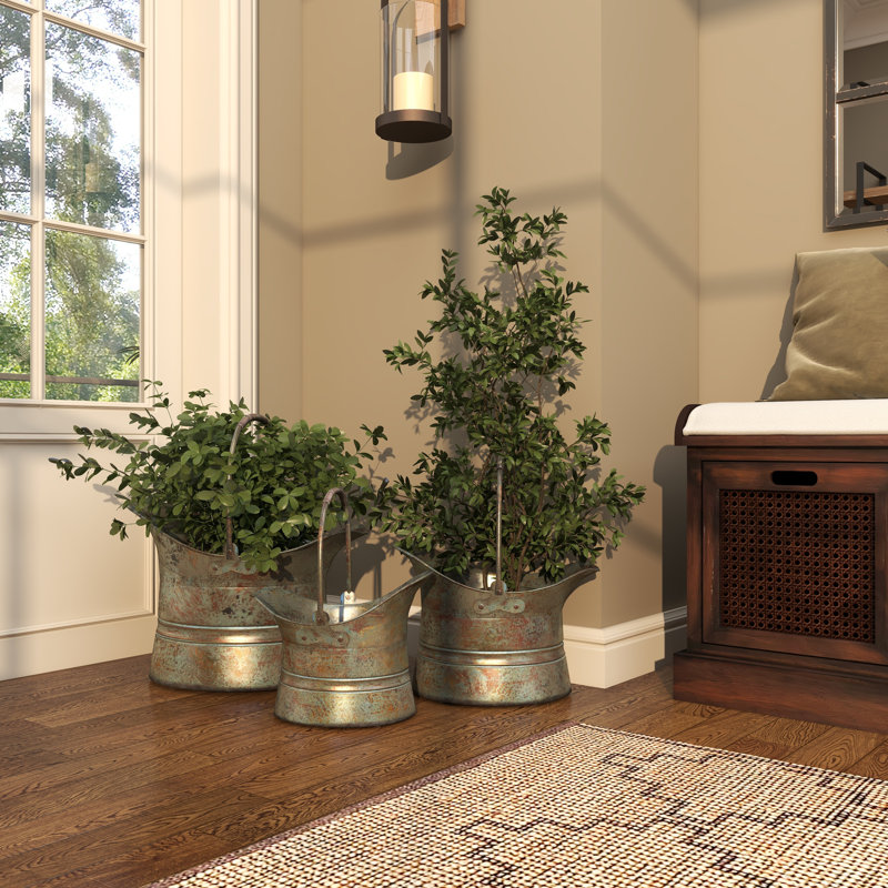 Bronze and Silver Metal Rustic Industrial Planter Set