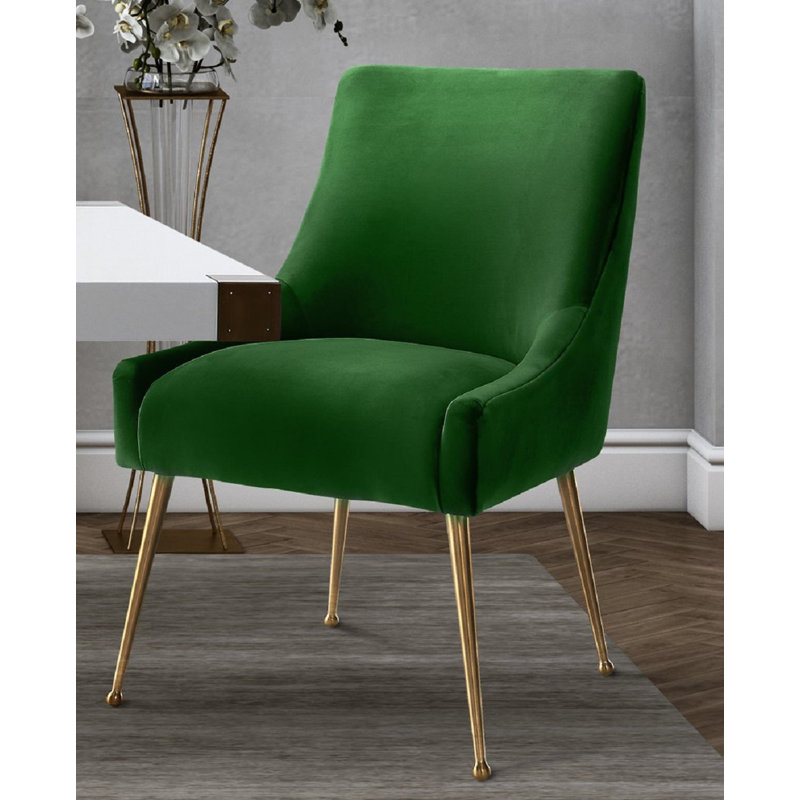 19'' H Velvet Upholstered Metal Parsons Chair, Green Velvet, Gold