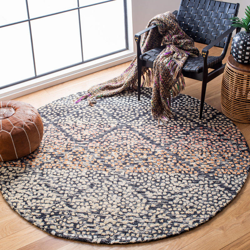 Tapis bleu marine / ivoire en laine Brashear, Rond 6 pi