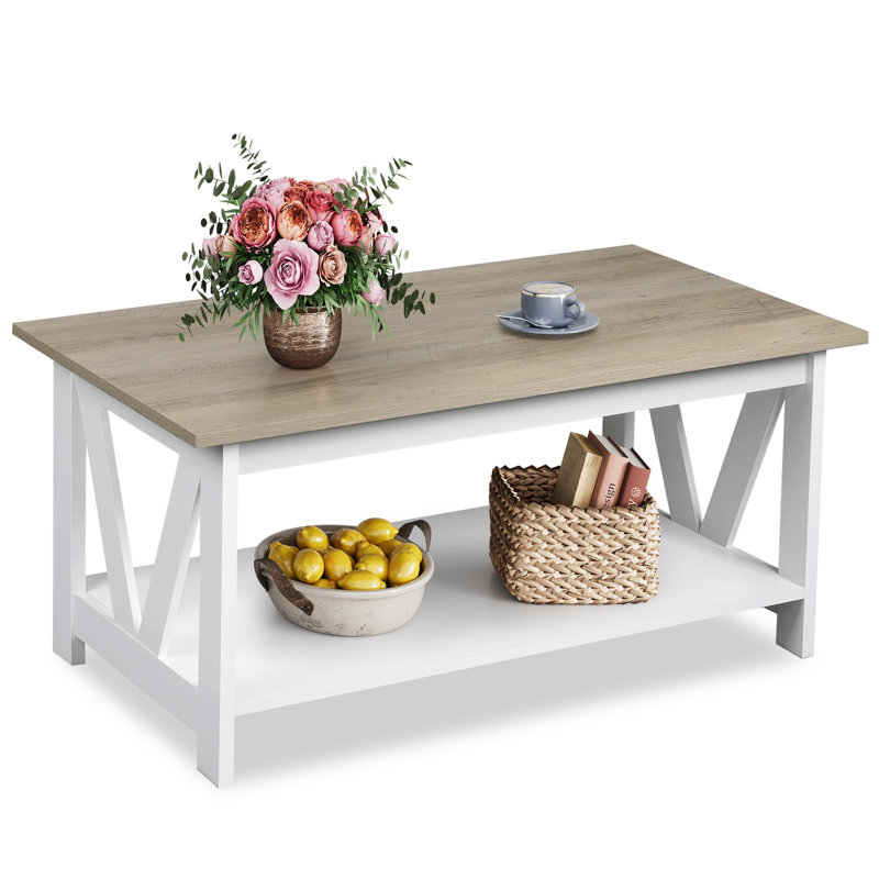 Coffee Table with Storage, White, Grey Oak