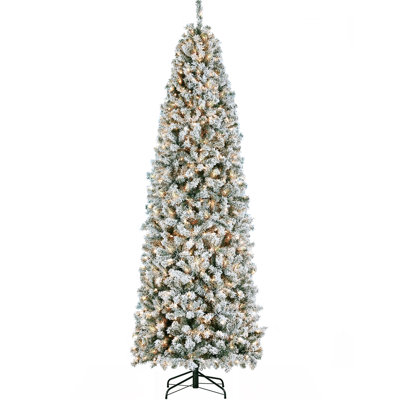 Pre-lit Flocked Pencil Artificial Christmas Tree