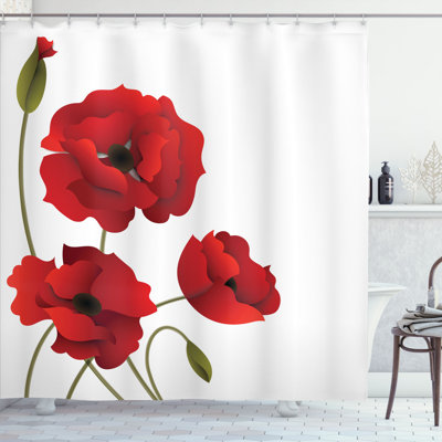 Floral Shower Curtain with Hooks Included