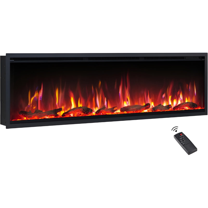 FLAMEKO Avena 3-in-1 Slim Frame Recessed Electric Fireplace with Multi Flame Colours, with Logs & Crystals, 1.5kW Heater