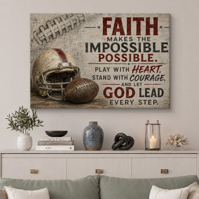 Christian Faith Football, H 24 po x l 36 po x P 1,5 po, Toile tendue