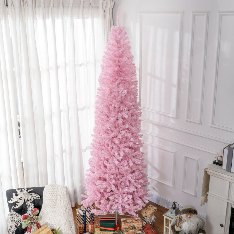 Sapin de Noël artificiel mince de 8 pi de hauteur avec lumières douces 811 branches de sapin réalistes, rose, 7.9', Rose