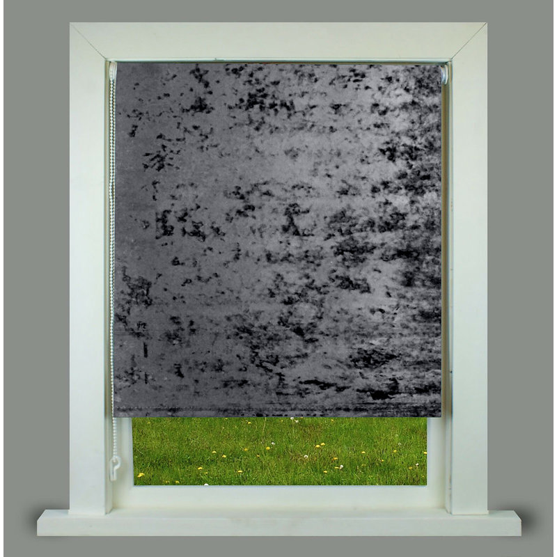 Crushed Velvet Room Darkening Roller Blind, Charcoal, 90cm x 165cm