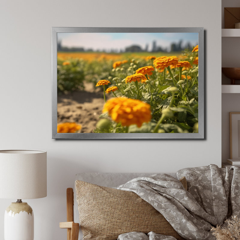Jaune jaune vert souci I - reproduction sur toile, H 16 po x l 32 po x P 1 po, Cadre photo argenté