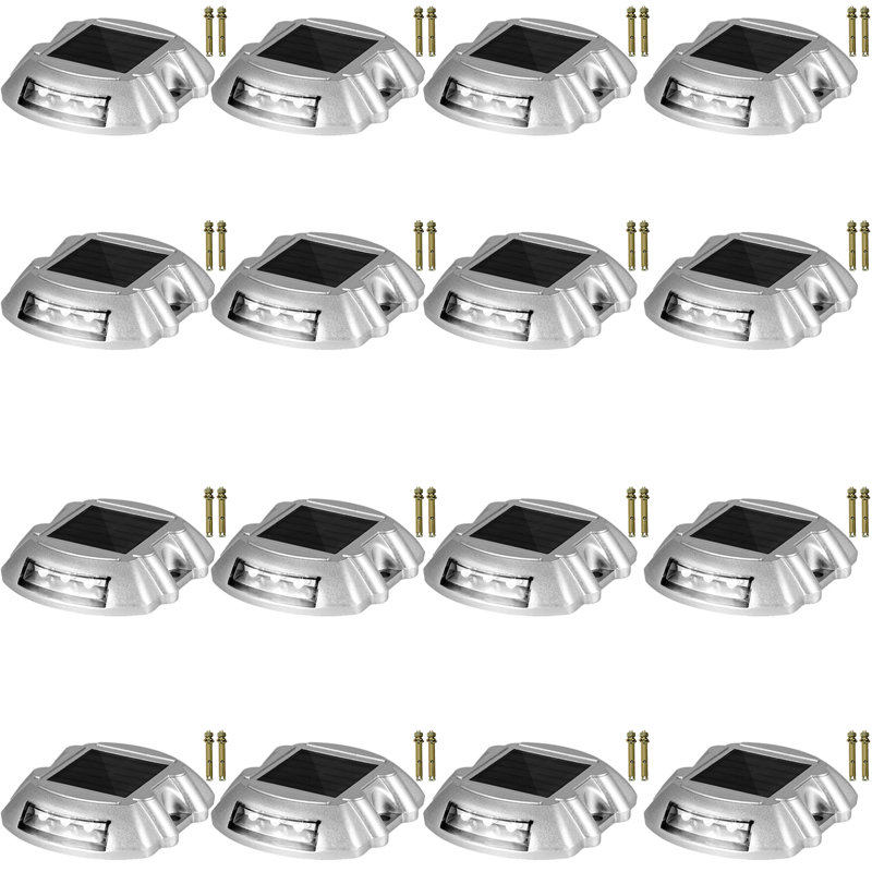 Paquet de 16 lumières solaires blanches pour allée à quai avec bouton interrupteur, Blanc