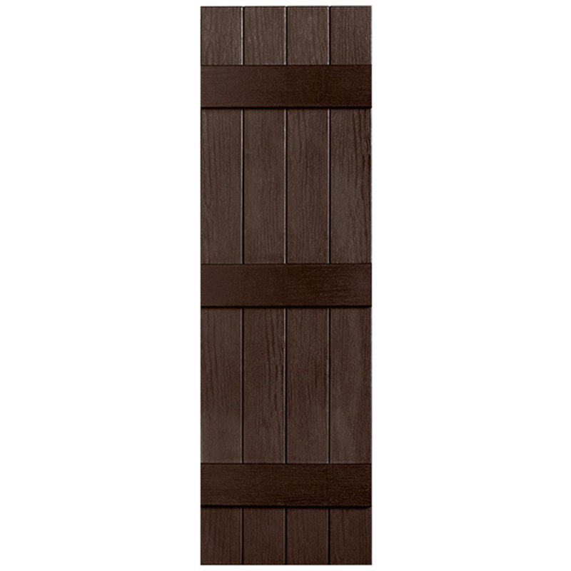 Three Batten Four Board Closed Vinyl Shutters Pair, 59", Brown