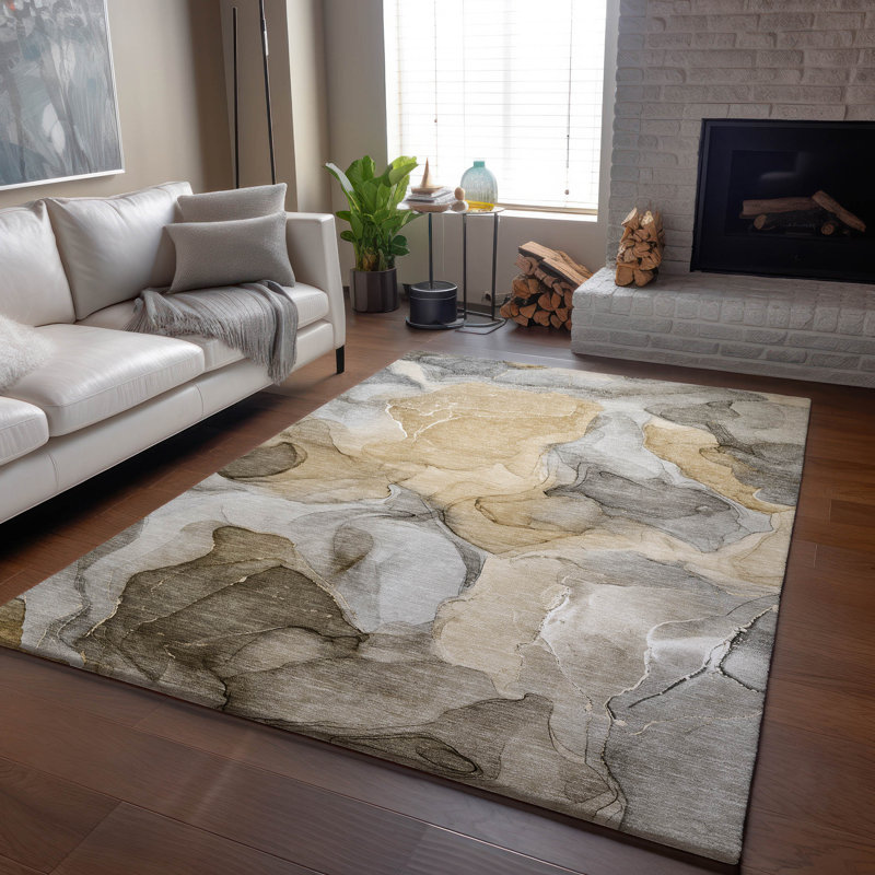 Tapis brun lavable de qualité supérieure 1 pi 8 po x 2 pi 6 po Cerrito AMF504, Rectangle de 10 pi x 14 pi