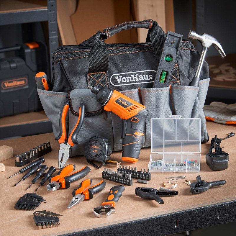 VonHaus Cordless Electric Screwdriver and Household Tool Set 94pc - Includes 3.6V/Cordless Lithium-ion Screwdriver with Bit Set & Hand Tool Kit