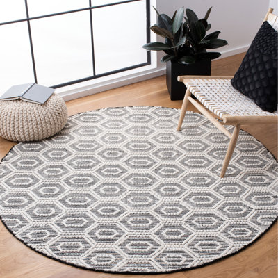 Trumann Natura Hand Woven Wool Cotton Geometric Rug in Gray/Cream