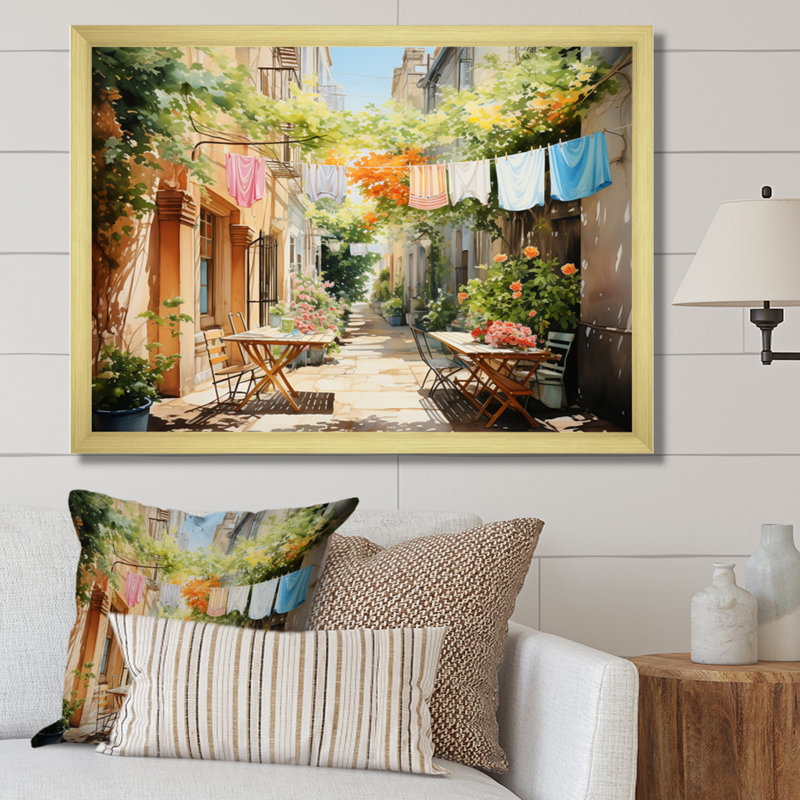 Laundry Day In Italy III Framed On Canvas Print, Gold Single Picture Framed, 16" H x 32" W x 1" D