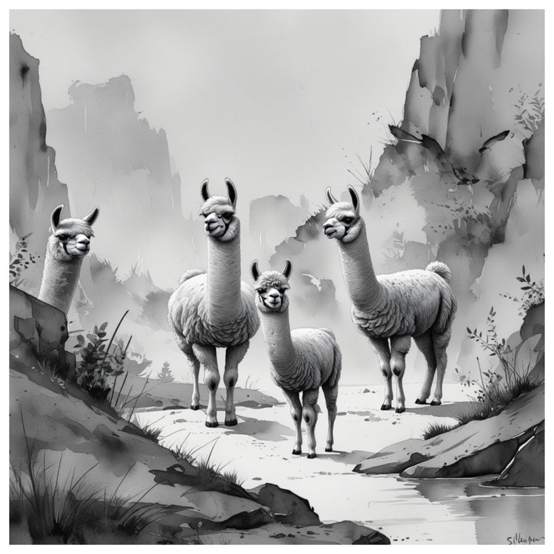 Tapis de bain noir et blanc lamas, L 34 po x L 21 po