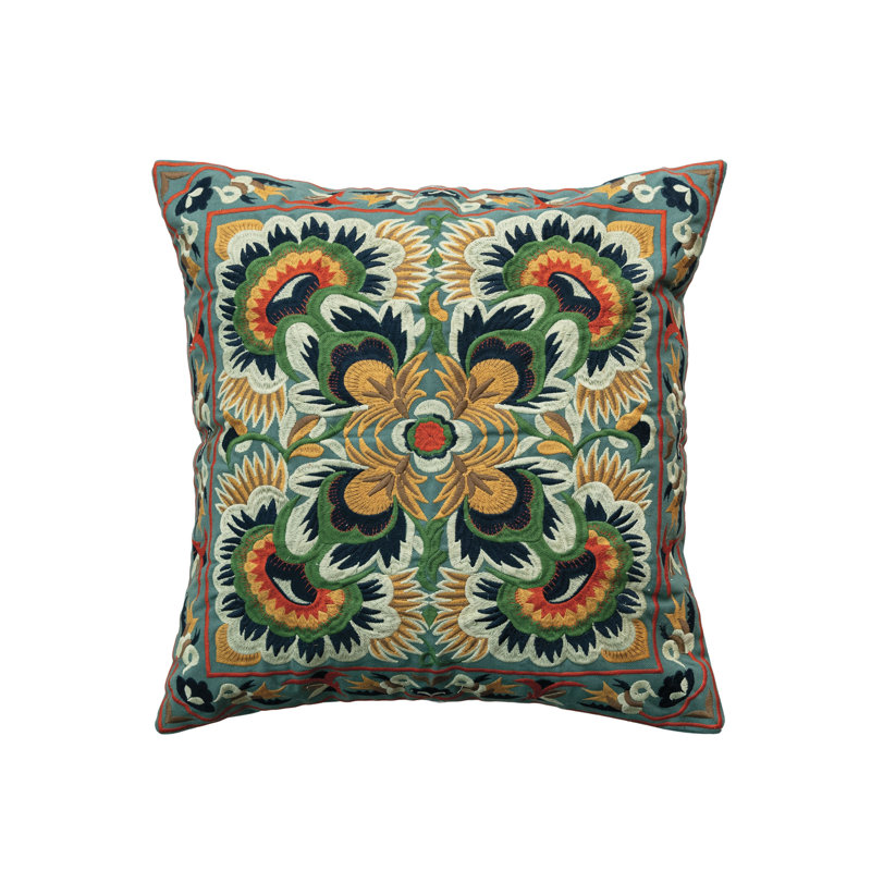 Oreiller carré en coton brodé avec motif