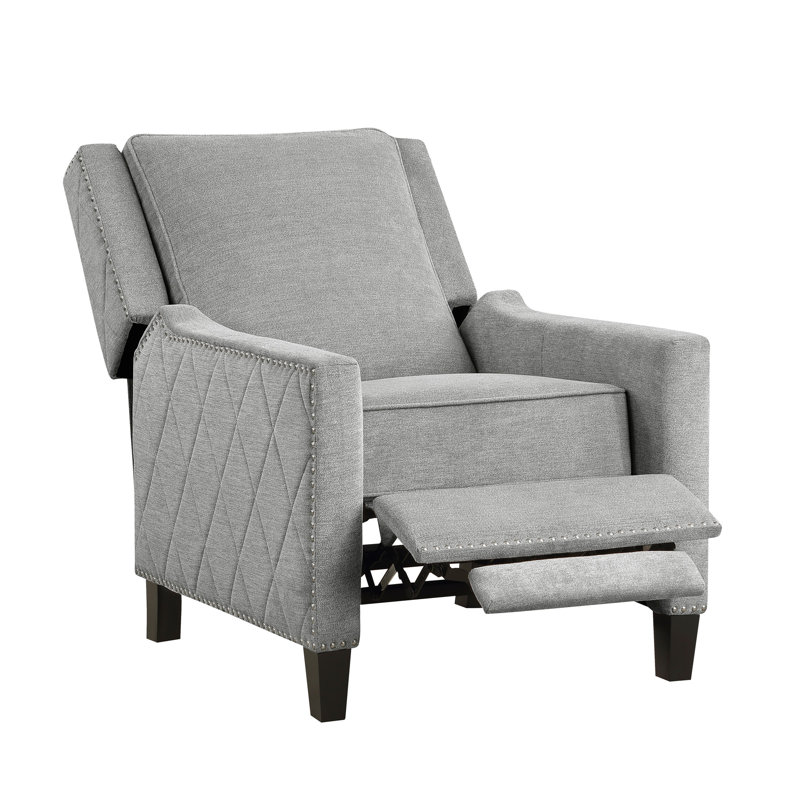 Modern Home Furniture Reclining Chair 1Pc Gray Textured Fabric Upholstered Nailhead Trim Solid Wood Frame Self-Reclining Motion Chair