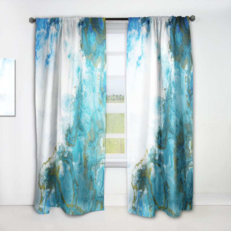 Bleu et blanc liquide Art Waves VIII - Rideau moderne - Velours obscurcissant - 1 panneau, L 52 po x L 108 po