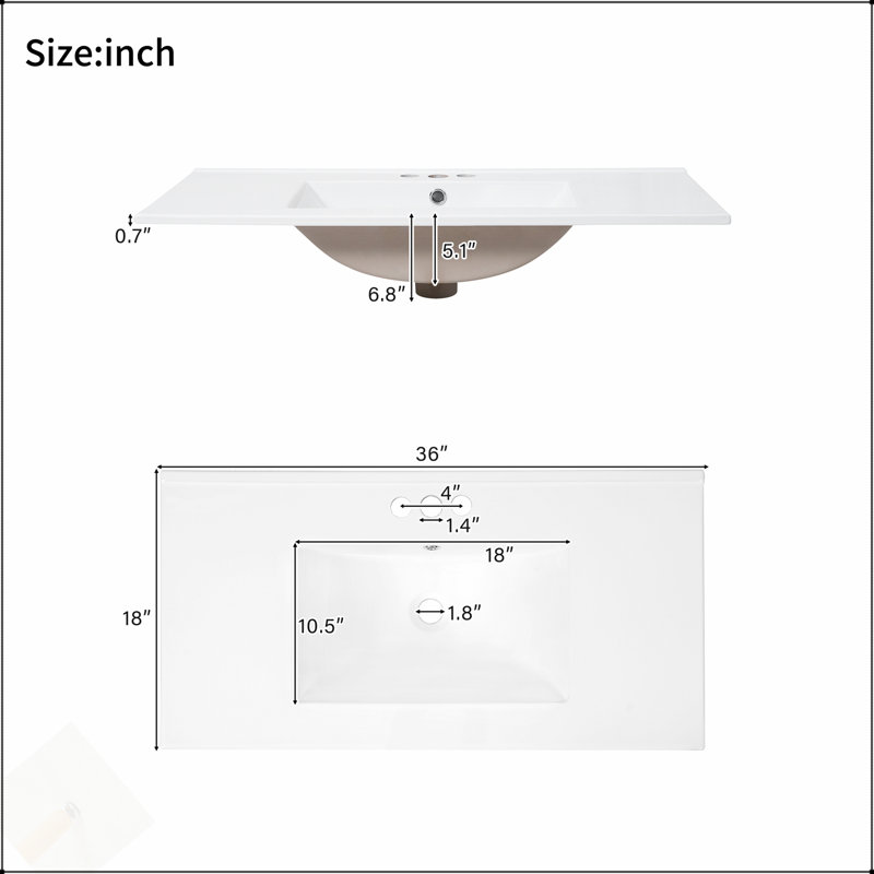 36-Inch Modern Bathroom Vanity With Ceramic Sink, Soft-Close Doors, Adjustable Shelf, And Ample Storage For Elegant And Functional Design