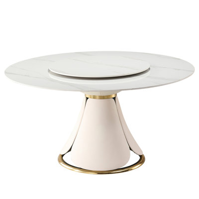 Table en pierre frittée 59,05 po pour 8 personnes avec plate-forme rotative 31,5 po, plateau de salle à manger moderne, 8 pièces