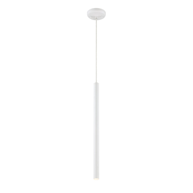 Bowning 1 - Light LED Single Pendant, Matte White, 12" H x 1.25" W x 1.25" D