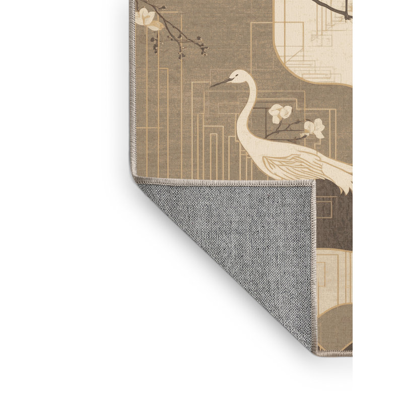Machine Washable Pavla Global Inspired Oriental Rug in Brown – Beige Binding, 8' Square
