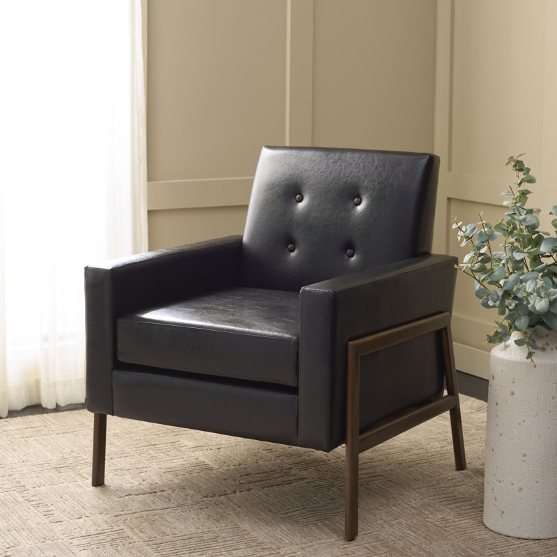 Manriquez Faux Leather Armchair, Black Faux Leather