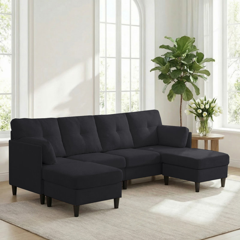 Canapé modulaire en velours côtelé 87 po avec accoudoirs, Gris foncé