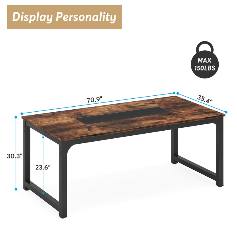 Table de salle à manger, L 35,4 po x L 70,9 po, Brun rustique, Noir