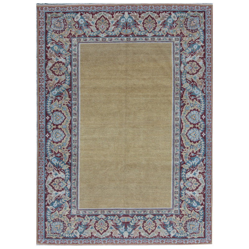 Tapis doré et rouge noué à la main de haute qualité