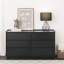 Commode double à 6 tiroirs de 52,5 po de largeur pour la chambre à coucher, commode, mobilier de chambre à coucher moderne Chaunta, P 16 po x l 52,5 po x H 29,5 po, noir-176058696