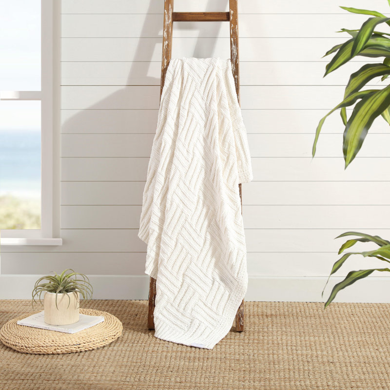 Knitted Throw Blanket, White