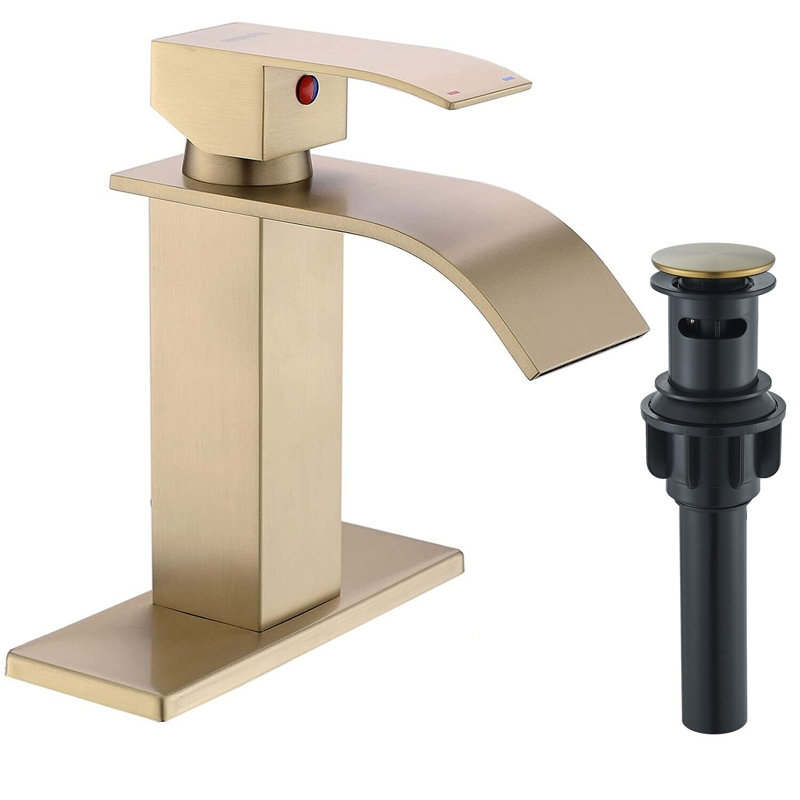 Single-handle Bathroom Faucet with Drain Assembly, Brushed Gold