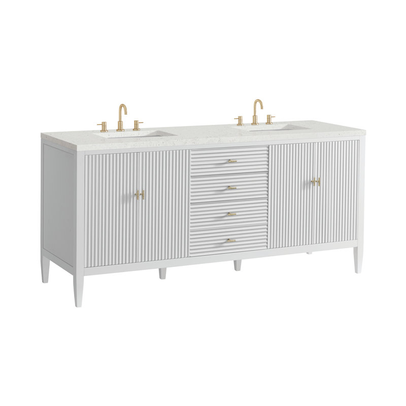 Myrrin 72'' W Double Vanity, Bright White, Lime Delight Silestone, 8" Widespread