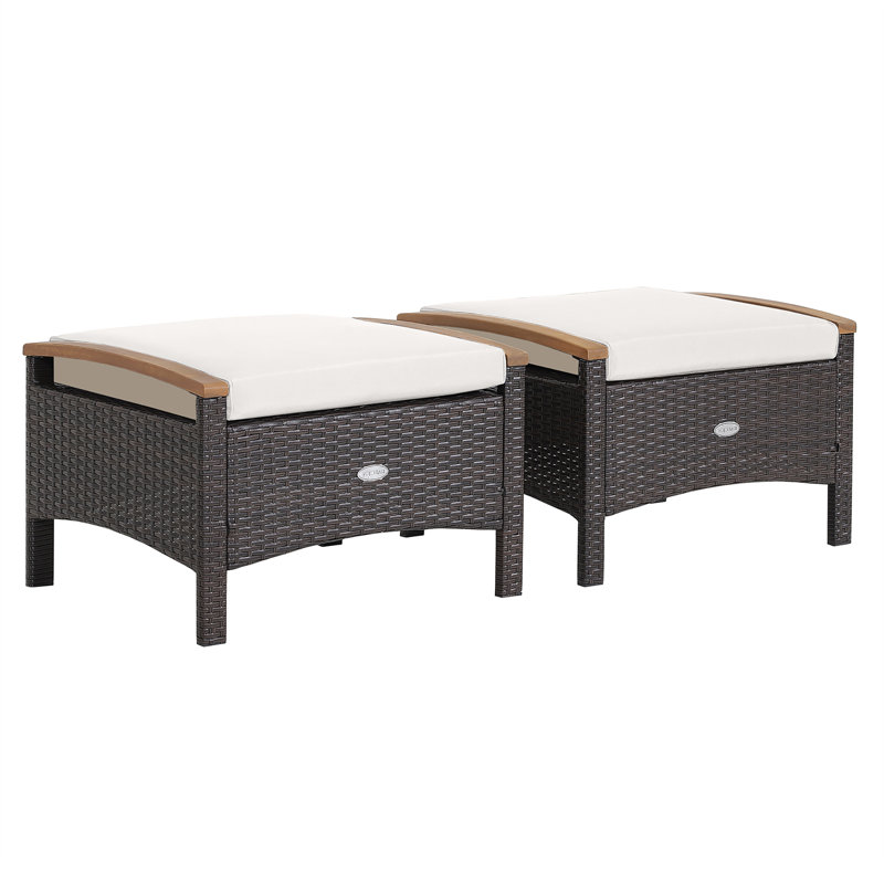 Repose-pieds d'extérieur avec coussin Ansby, Blanc cassé