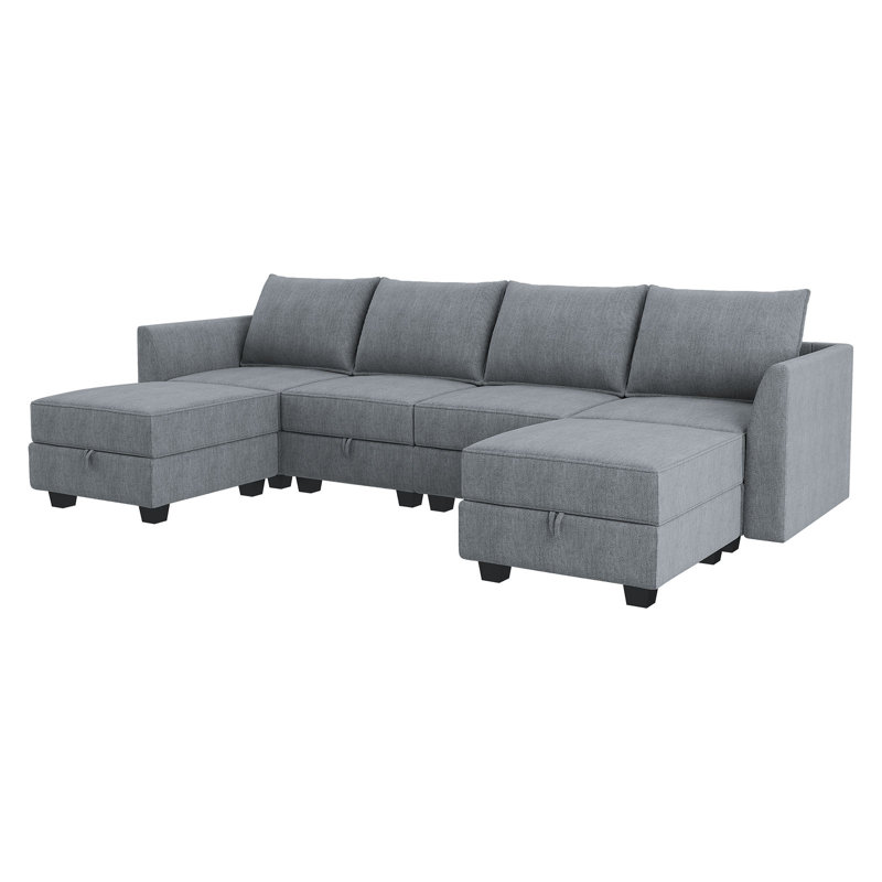 Canapé modulaire rembourré en U Tremee, Polyester gris bleuté
