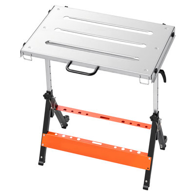 Table de soudage pliable 30 po x 20 po avec une capacité de 400 lb, établi à hauteur réglable avec 3 angles d'inclinaison et fentes pour outils, surface en acier durable pour le soudage, l'assemblage et les réparations