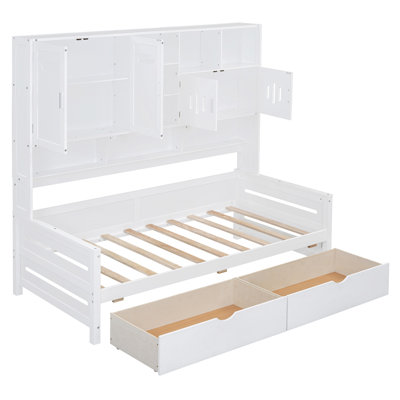 Twin Size Wooden Daybed With 2 Drawers, All-In-One Cabinet And Shelf For Space-Saving Storage And Modern Design