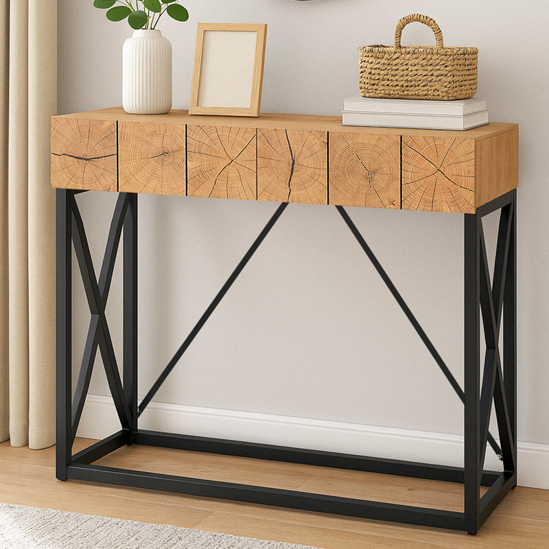 43" W Rustic Console Table with 2 Hidden Drawers