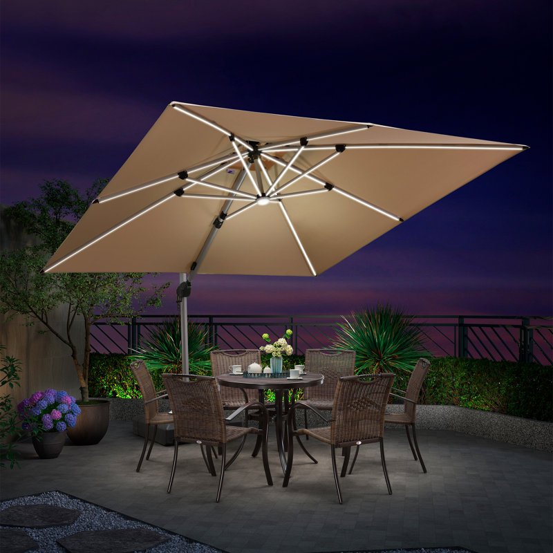 Parasol carré à éclairage solaire à DEL 10 pi x 10 pi Dermott, beige, Beige