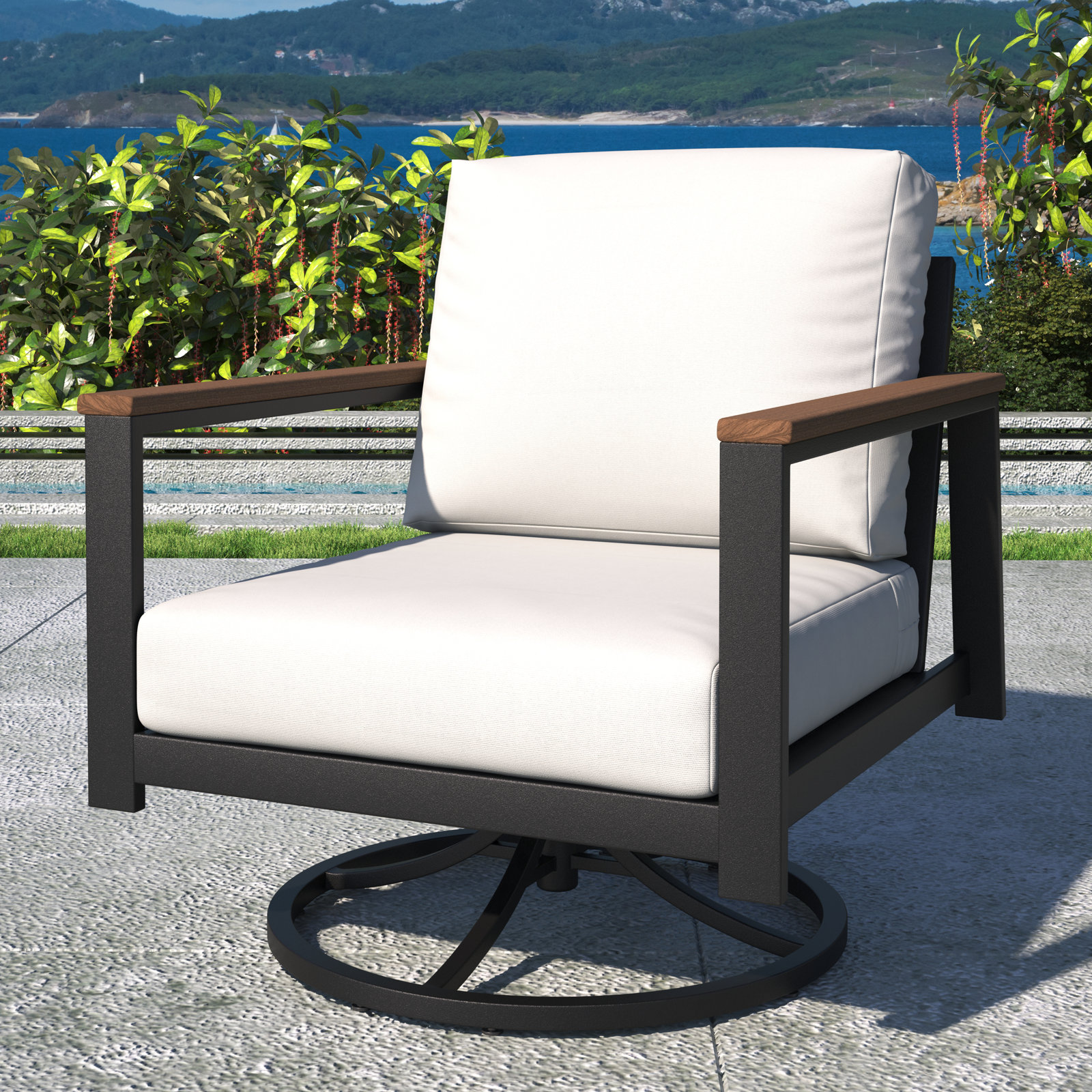 Townsend Outdoor Rocking Metal Chair with Sunbrella® Cushions, Sunbrella Canvas Natural, Brown