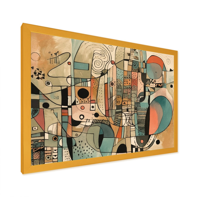 «Golden Mid Century Boho», art mural abstrait minimalisme, Cadre photo unique, H 16 po x l 32 po, Doré