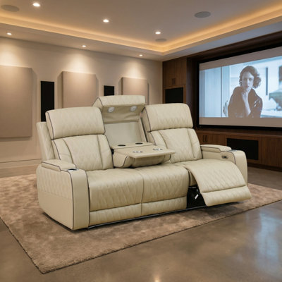 Canapé inclinable électrique en cuir Beige