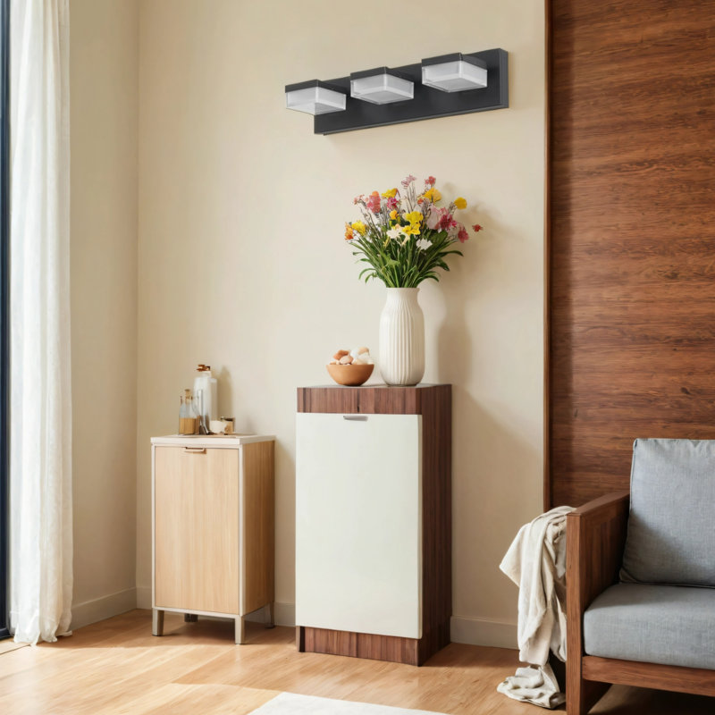 Luminaire de salle de bain moderne à 4 lumières avec miroir noir, Quatre lumières