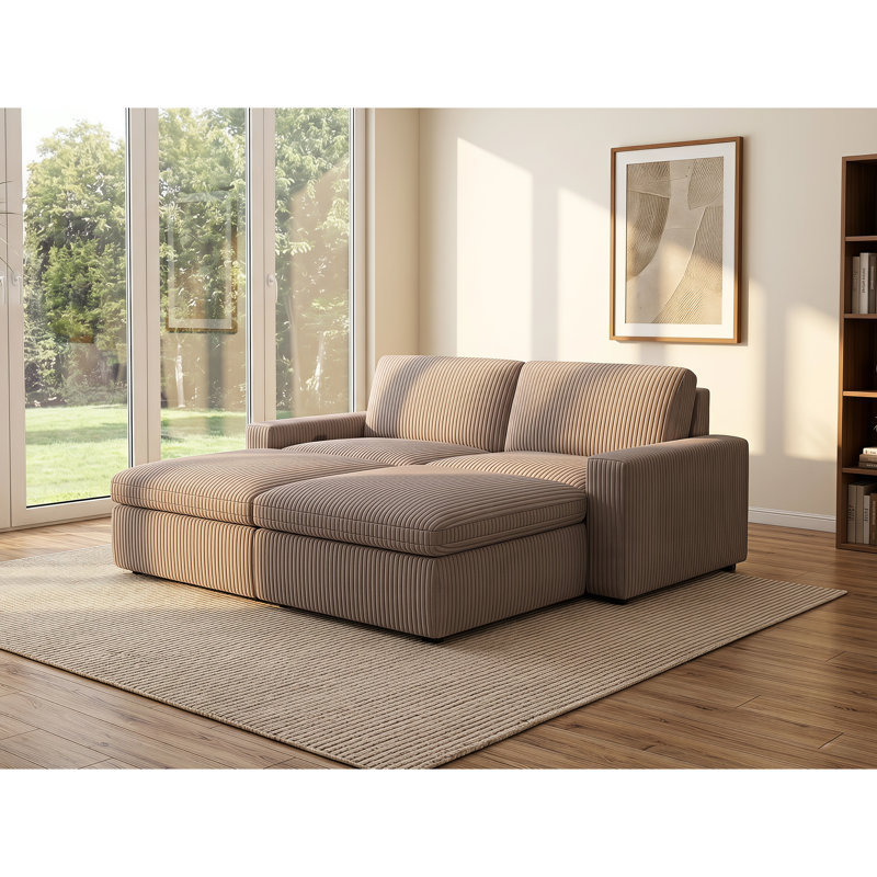 Canapé modulaire rembourré 4 pièces Milred, Velours côtelé brun