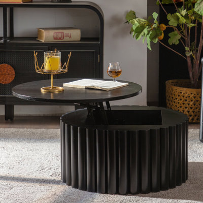 Table basse ronde avec plateau relevable fabriqué à la main et piédestal robuste pour le salon, aucun assemblage requis