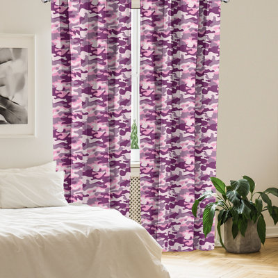East Urban Home Abstract 4-Panel Curtains, Army Camouflage Patterns, Plum Pale Pink Mauve