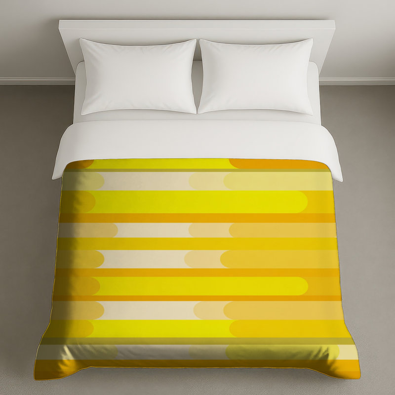 Housse de couette moderne à rayures jaunes, Lit simple